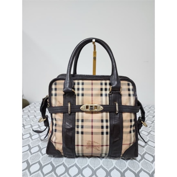 Authentic Burberry Haymarket Check Portrait Minford Tote Bag Beige/Chocolate Bro - Picture 16 of 16